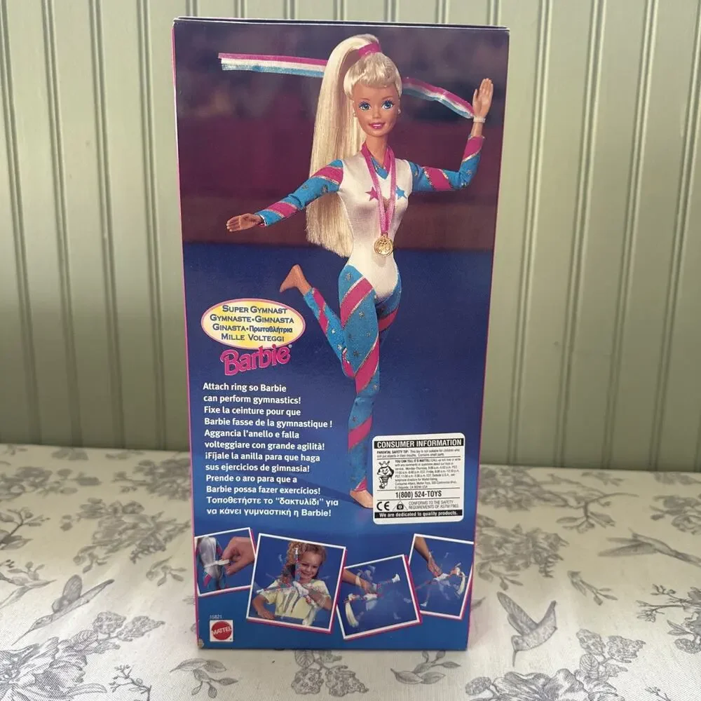 VTG NEW 1995 Barbie SUPER GYMNAST Doll Blonde Hair #15821 NRFB Multilingual box